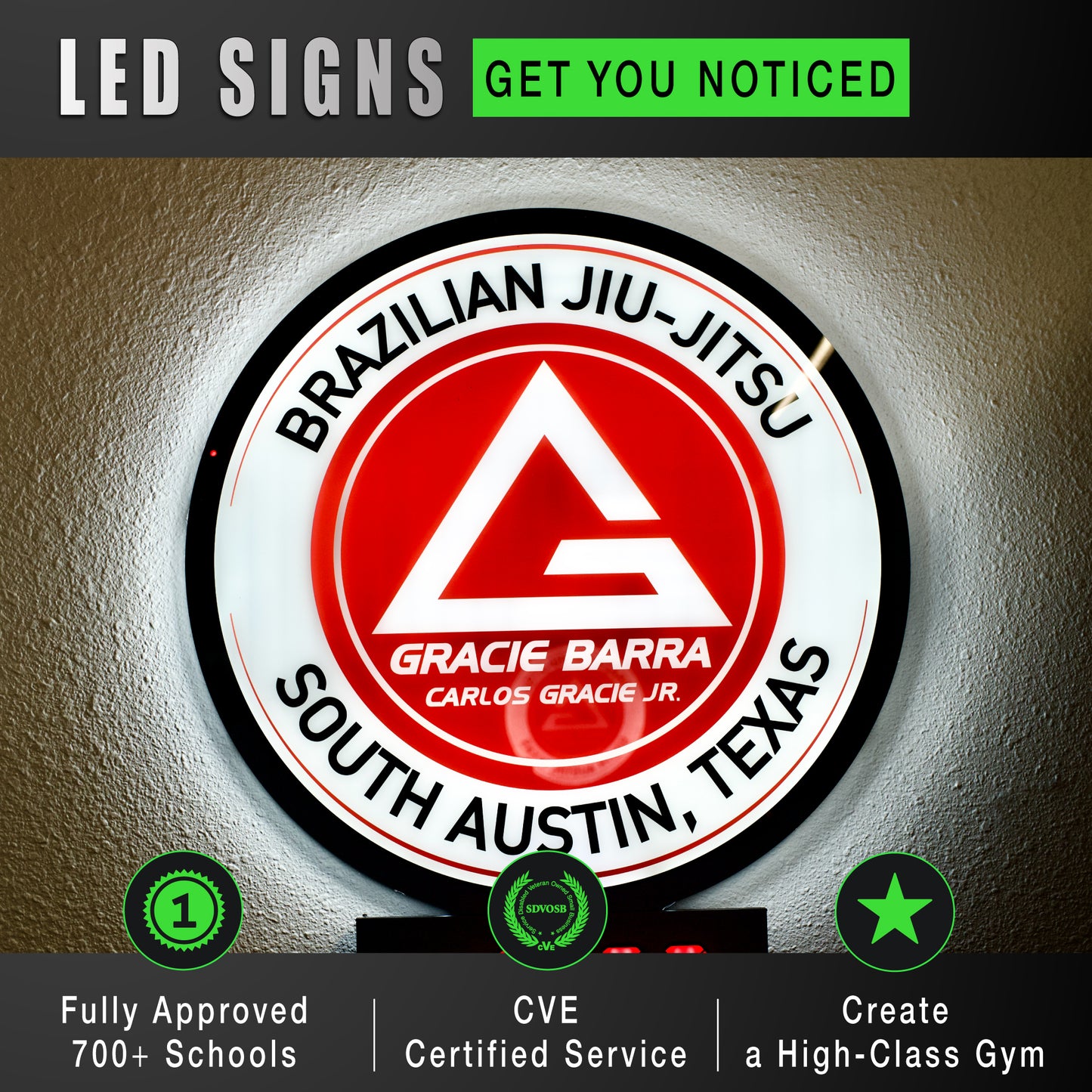 LED Edge & Back Lit School Logo Sign - 15 inches